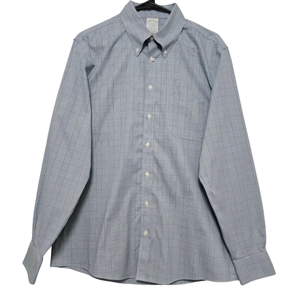 Brooks Brothers Milano Fit Plaid Dress Shirt Blue Gray Quiet Luxury  Ivy 16 34 - Picture 2 of 12